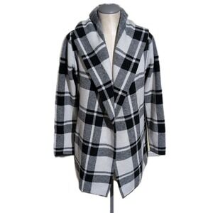 Anthropology Field Flower Small Black White Plaid Hooded Jacket Women's S Comfy